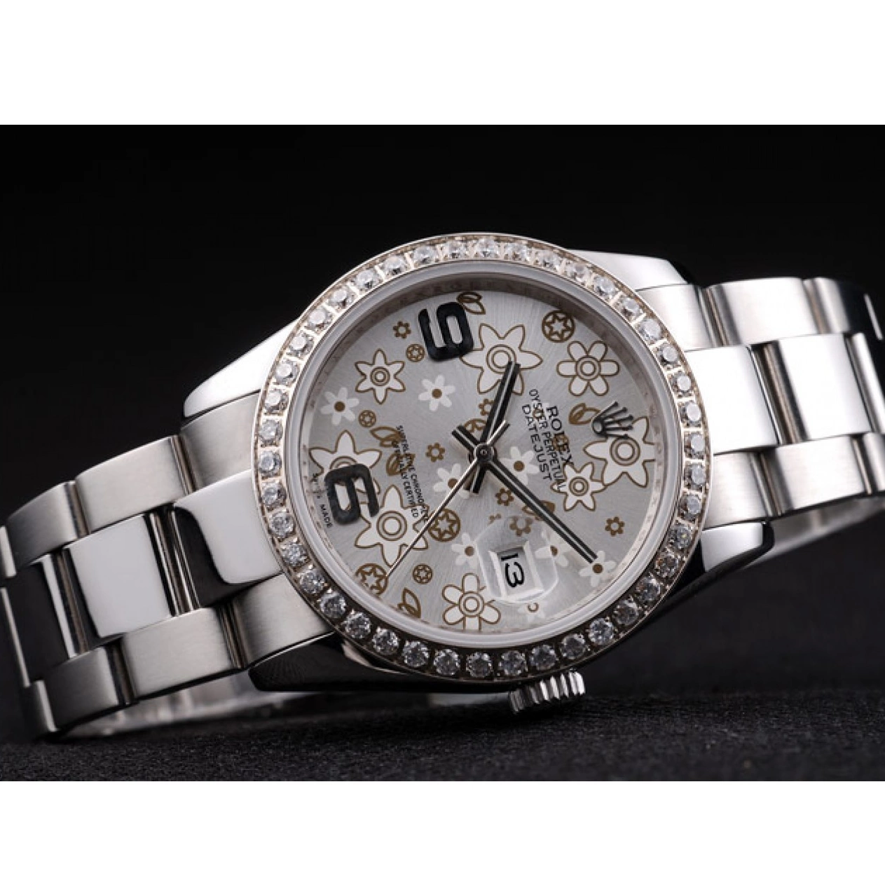 Aaa replica watch Flowers Steel Stainless Silver Rolex Plated rl305 Diamond Datejust Dial 0817